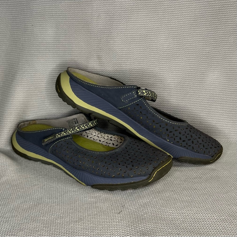 Jambu Mary Jane Mules Bailey Perforated Nubuck Leather Slip On Blue Womens 8.5